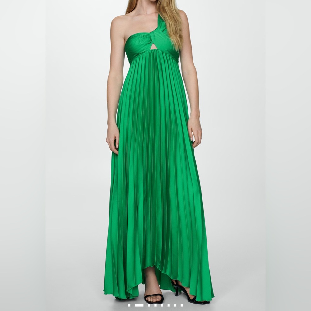 Mango Green One-Shoulder Pleated Gown